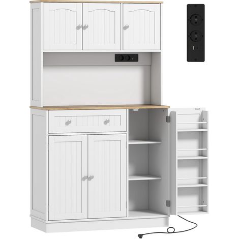 Buffet haut Léisanel armoire cuisine rangement niche tiroir blanc bois clair (1/5)