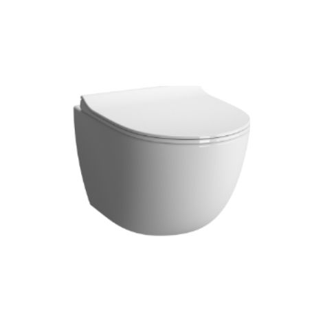 WC suspendu avec garniture d'écoulement Rimless en céramique blanc brillant - Vitra Sento - Avec abattant wc