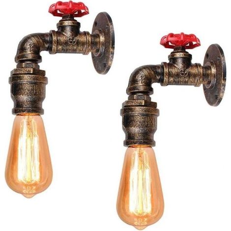 Lot de 2 Appliques Murales Industrielles Vintage Tube Rétro E27 - Style Conduite d'Eau Rouille (Sans Ampoules)