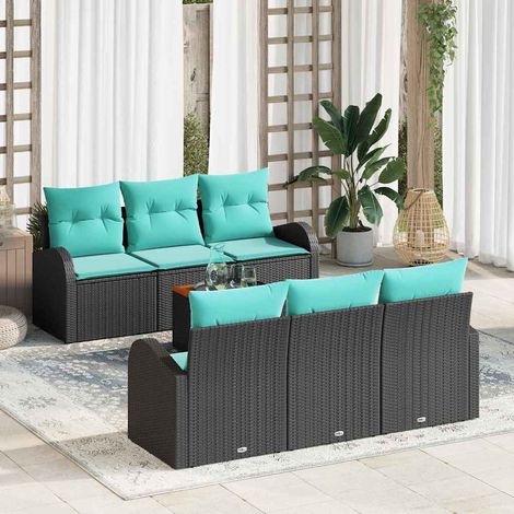 Salon de jardin modulable 7 pièces en polyrotin noir et turquoise avec rangement, 58.6kg - PANGIVO (1/5)