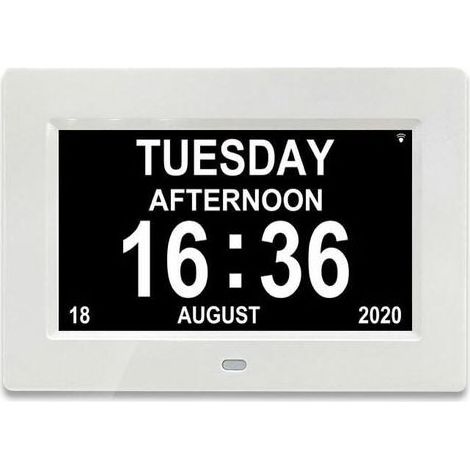 7" LCD Horloge Numérique Calendrier avec Date, Horloge Calendrier avec Date, Jour et Heure Horloge Alzheimer Horloge pour Les Seniors,C'est pour Les Parents (Blanc) (1/5)