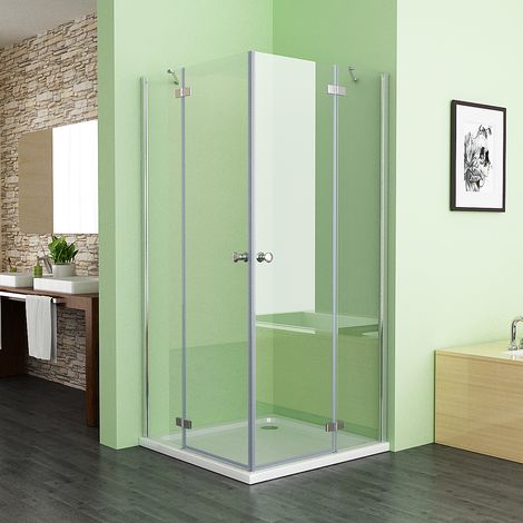 Duschkabine Scharniertür cm Eckeinstieg Dusche Duschabtrennung 5mm ESG Glas, Doppelte Tür 80x80x195cm