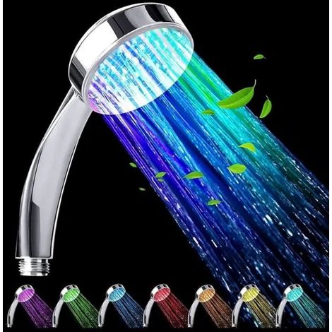 Pommeau de douche LED - Universel - 7 Couleurs - Chromé - Douchette Économique en Eau - Jet à Couleurs Changeantes，Argent