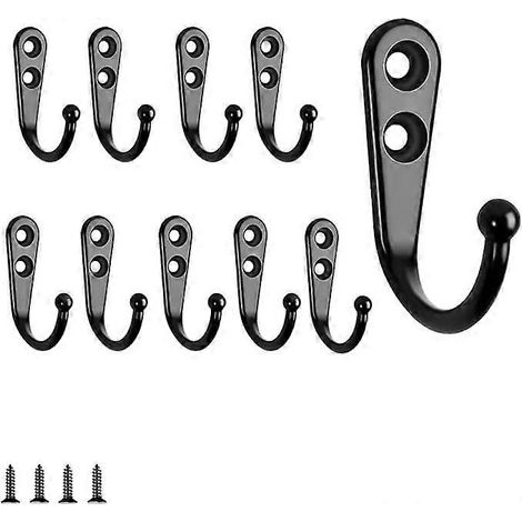 Lot de 10 crochets muraux noirs simples pour porte-manteau, avec vis de fixation incluses. (1/5)