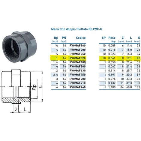 Manicotto doppio filettato Rp PVC-U 1" INPFMA232000 - - IRRITEC - -