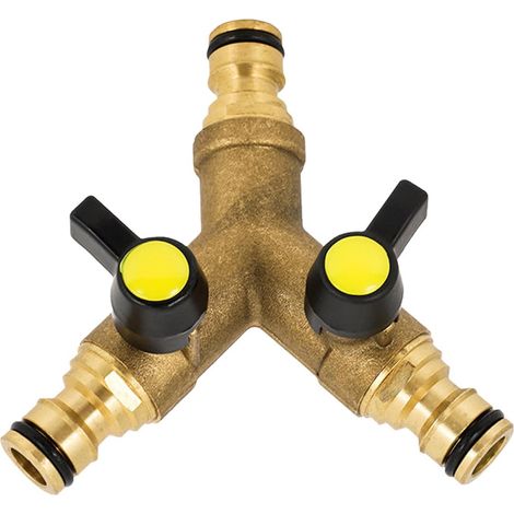 Double Washing Machine Tap, Water Distributor 2 Way 3/4 Inch – Y Splitter – Water Connection of 2 Devices with Separate Switch – for Garden, Lawn (A) (1/5)