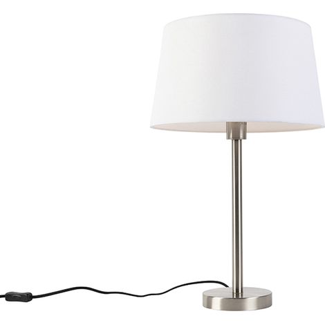 QAZQA Lampada da tavolo con paralume simplo - Moderno - Acciaio,Tessuto - Bianco/Acciaio - Tondo Max. 1 x Watt