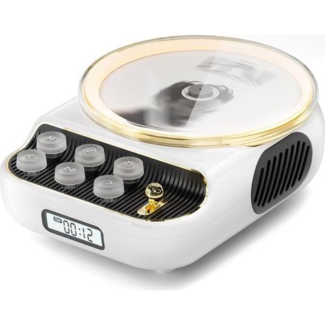 Lecteur CD rétro 6 en 1 – Bluetooth, radio FM, veilleuse, écran LCD, batterie 4000 mAh, ports USB/AUX/Type-C, design vintage pour la maison (blanc) (1/4)
