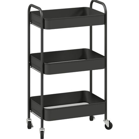 CHICFURN Carrello da cucina 45 x 30,6 x 79 cm in acciaio nero, 3 livelli, con ruote (1/5)