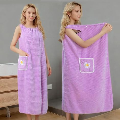 Jupe de bain violette (100 x 145 cm, 2 pièces), serviette de bain épaisse, peignoir absorbant en polaire corail (1/5)