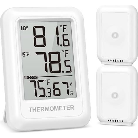 Radio Thermo-Hygrometer, Weather Station with 2 Outdoor Radio Sensors, Indoor Outdoor Thermometer, ℃/℉ Switch, Thermometer for Home, Office, Range up to 100 m (1/5)