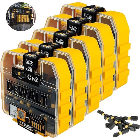 5x Dewalt 25Pc PZ2 Impact Extreme Torsion Screwdriver Bit Set FLEXTORQ Case (1/4)