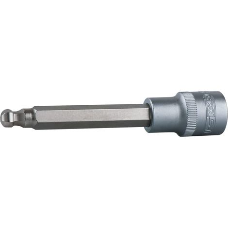 Douille tournevis 6 pans à tête sphérique 1/2'', L.110 mm - 5 mm - Version longue - En Chrome Vanadium - Finition chromée satinée (1/2)