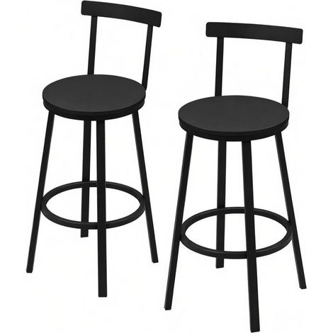 Set de 2 taburetes de bar con respaldo de metal y MDF negro, asiento 65 cm MODENUIT (1/5)