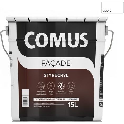 Comus – Peinture ravalement façade 15L blanc – Aspect mat – Résistante aux conditions climatiques difficiles – Protection algicide (1/3)