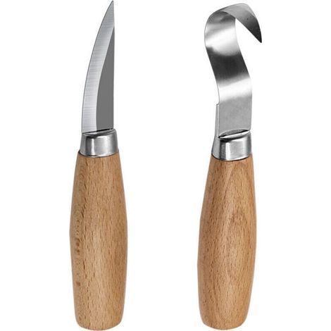 CSPARKV 2 Pièces Couteau à Crochet de Sculpture sur Bois, Outils de Couteau à Découper à la Cuillère pour les Sculpteurs de Cuillères Professionnels et les Débutants, Couteau à Crochet pour D