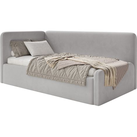 Selsey Fanko – Jugendbett 90x200 cm mit Matratze, Kopfteil links, Samt, Hellgrau