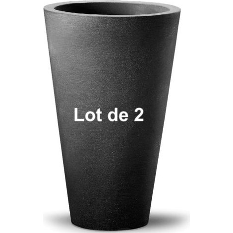 Lot de 2 Pots de fleurs imittation beton structuré couleur gris anthracite 40 X 70 cm (1/2)