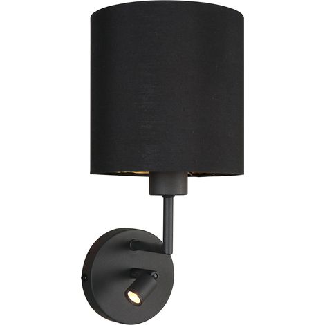 Aplique de pared - negro - NOOR - metal textil - Ø 18cm - LEDE27 (1/4)