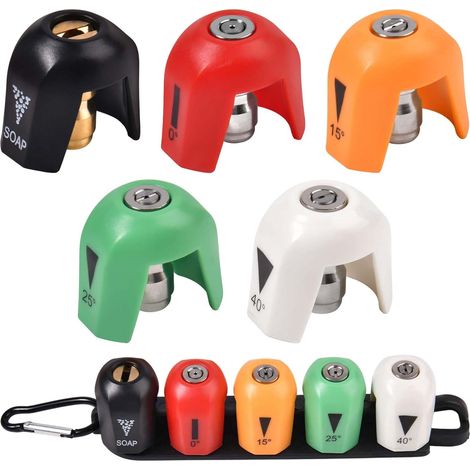 Pack de 5 Embouts de pulvérisation pour Nettoyeur Haute Pression à Connexion Rapide pour SPX3000-TPS, Sun Joe SPX série 3000 et nettoyeurs Haute Pression (0, 15, 25, 40 degrés, Savon) (1/5)
