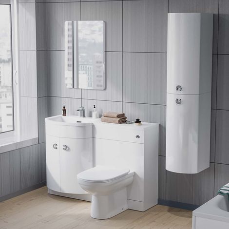 LH White Vanity with BTW Toilet, WC, Basin and Wall Hung Cabinet Flat Pack Dene (1/5)