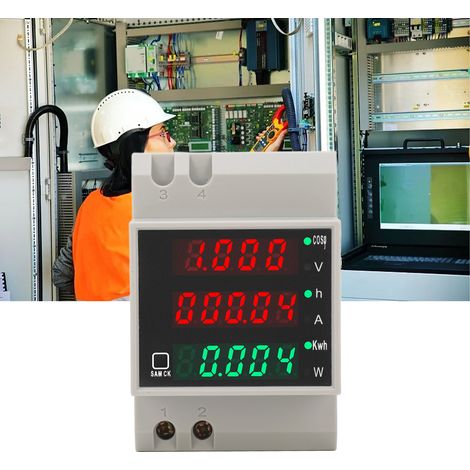 Digitales DIN-Schienenmessgerät AC80-300V 100A für Spannung, Stromstärke, Zeit, Leistung und Energieverbrauch (kWh). (1/5)