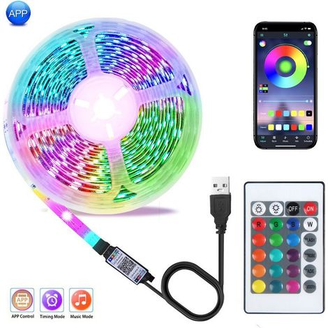 Éclairage d'ambiance, rubans lumineux Kit de bande LED USB, barre lumineuse flexible, télécommande Bluetooth à 24 boutons, co(Y125) (1/5)