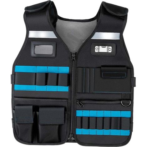 Chaleco de herramientas con bolsillos Chaleco de construcción reflectante Bolsa para herramientas de pesca Chaleco de trabajo de seguridad universal ligero y cómodo, azul (1/3)