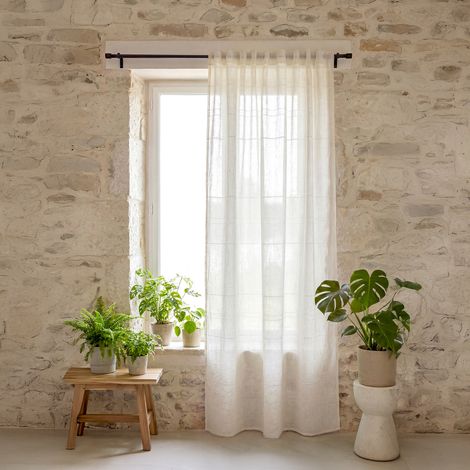 Voilage accroche 4-en-1 à bandes ajourées Ecru 140x240 cm (1/3)