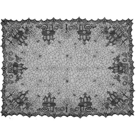 Nappe en dentelle noire motif toile d'araignée pour décoration d'Halloween (1/5)