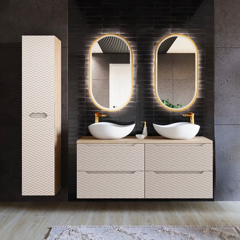 Set di mobili da bagno doppio lavabo Elora beige e marrone 120cm (1/5)