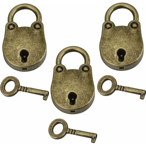 Candado vintage de 3 piezas, mini candado para taquillas, juego de cerradura con llave, candado pequeño, candado para mini maleta, cerradura con llave, candado con forma de oso para taquillas de equip (1/4)