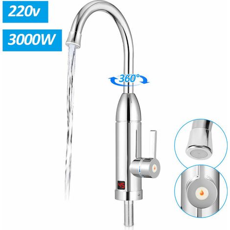 Robinet de cuisine électrique 3000W Robinet de cuisine chaud instantané Robinets de chauffage électrique, mitigeur avec chauffe-eau instantané Affichage de la température à 360 ° LED Robinet de chauff (1/5)