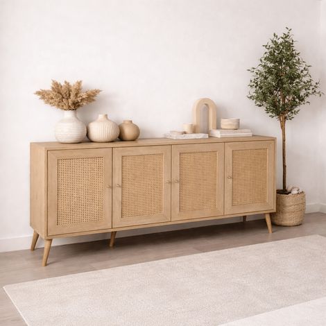 Calvin Sideboard Rattan-Eichenoptik mit Soft-Close 180 cm Melamin