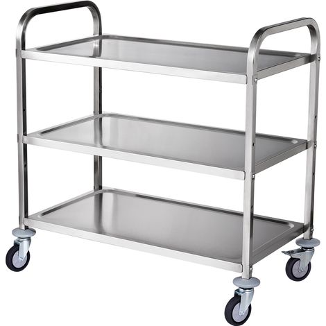 Mophorn Küchenwagen, 3 Ebenen, Rollwagen aus Draht mit 204 kg Tragkraft, Servierwagen aus Stahl auf Rädern, Aufbewahrungswagen aus Metall mit 80 mm Korb, gebogenem Griff, PP-Innenfutter, 6 Haken