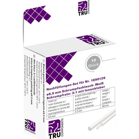 GAINE THERMORÉTRACTABLE AVEC COLLE TRU COMPONENTS T1807CA007G 8435076 BLANC 9.50 MM TAUX DE RETREINT:2:1 10 PC(S) (1/3)