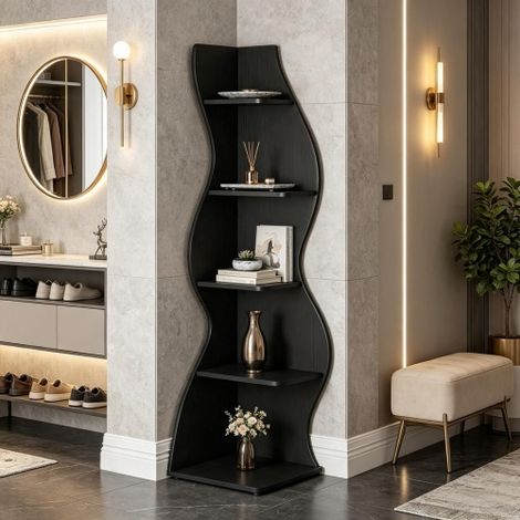 Étagère à plusieurs niveaux pratique, étagère décorative élégante, étagère d'angle polyvalente à la silhouette unique, étagère-tour sur pied, étagère sur pied stylée (uniquement avec étagère à plusieu (1/5)
