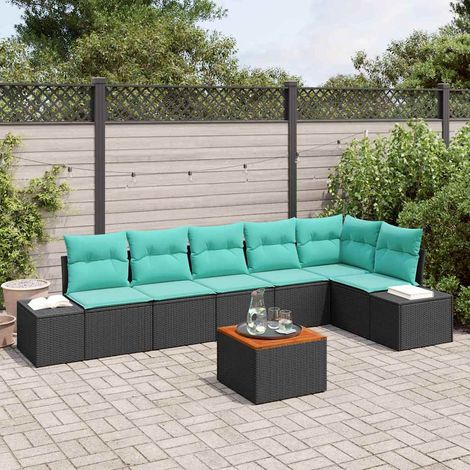 Teenpull – Gartensofa-set 7 Stk. Schwarz Poly-Rattan (1/5)