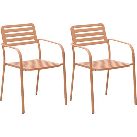 Lot de 2 fauteuils de jardin empilables en métal terracotta - BACA