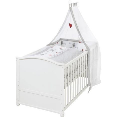 roba Lettino Completo Adam e Eule, 70 x 140 cm, Legno Bianco, Con Federa, Copripiumino, Materasso, Baldacchino, Trasformabile in Letto Junior (1/5)