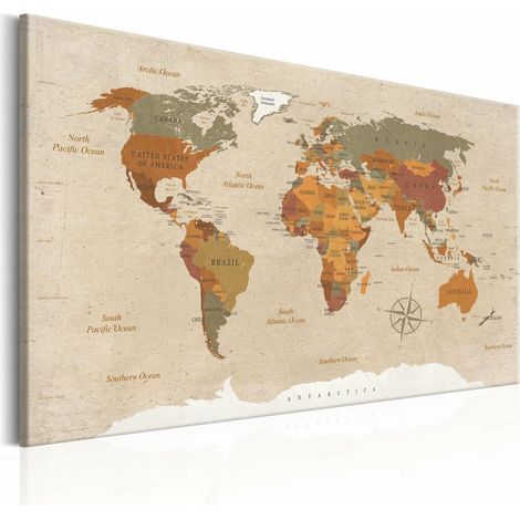 Tableau carte du monde beige chic - 90 x 60 cm (1/4)