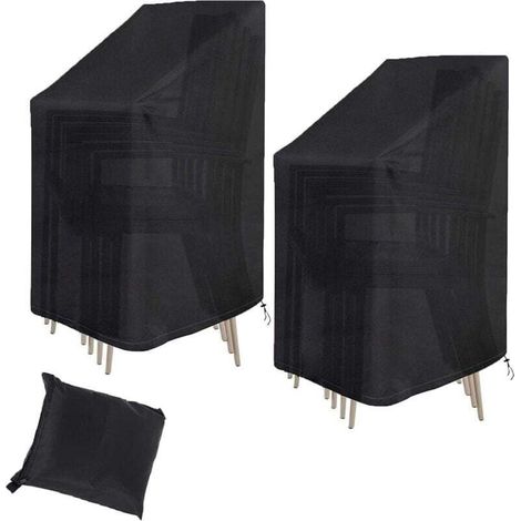 Set di 2 coperture per sedie da giardino impilabili (6 pezzi), impermeabili e resistenti ai raggi UV, in tessuto Oxford 210D, 114 x 85 x 65 cm, nero -Crezuo