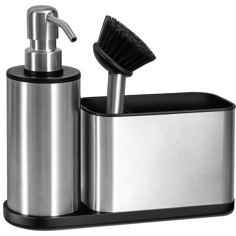Organiseur d'évier avec Distributeur de Savon intégré et Support d'éponge. (Pompe et Bec du Distributeur en Acier Inoxydable) - 20 x 18 x 6,5cm (1/5)