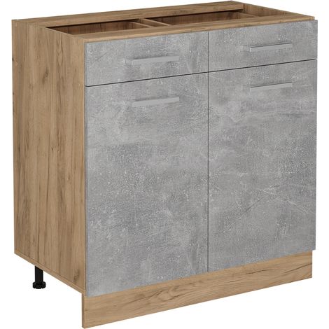Mobiletto base per cucina R-Line, Calcestruzzo, 80 cm senza piano di lavoro, Vicco