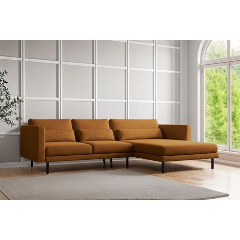 Ecksofa Designersofa AGADA in Stoff Verita Rostbraun Ottomane Rechts (1/2)