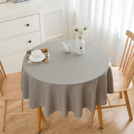 Nappe ronde 140cm – Tissu épais résistant à l’usure – Résistante à la chaleur et à la pression - tache lavable en coton et lin – Pour intérieur et extérieur - Gris clair (1/5)