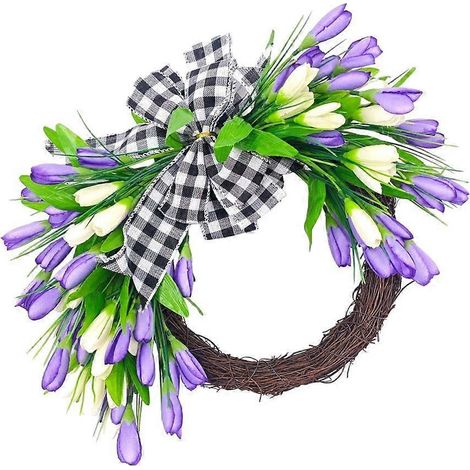 Couronne de printemps pour porte d'entrée, décorations murales et florales réalistes (1/4)