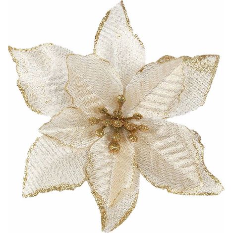Guirlande De Noël - Fleur Artificielle Avec Paillettes - Pour Porte Arbre De Noël Décoration Intérieure Mariage Fête - 12 Pièces 15 Cm