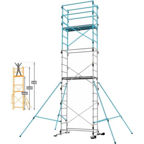 Centaure – Réhausse échafaudage 2m – 2 échelles aluminium – Plancher sur barreaux – 4 lisses et 2 diagonales – Conforme norme NF E 85-200