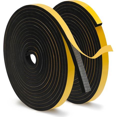 Two self-adhesive foam rubber sealing strips, 6×12 mm, 5 m long each. Multifunctional seal for joinery: anti-cold, anti-noise, anti-shock and anti-slip. (1/5)